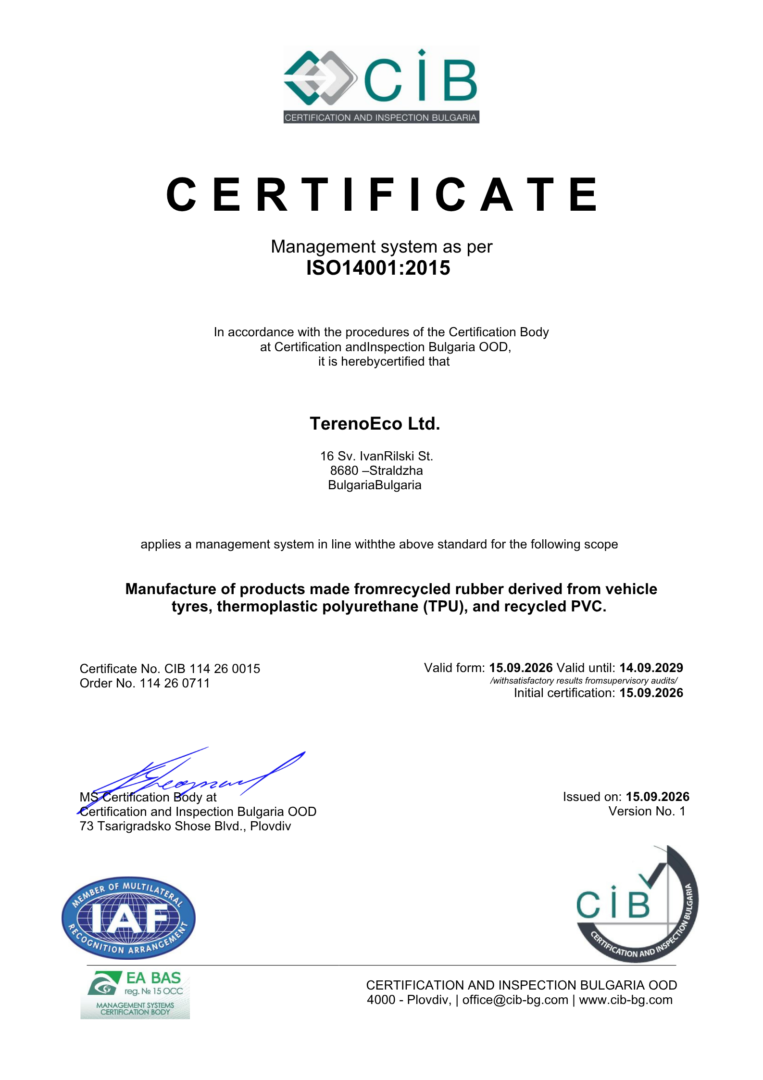 Certificat ISO 14001:2015 al TERENO ECO (CIB)