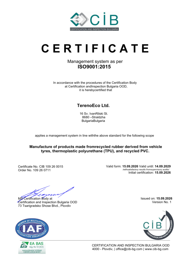 Certificat ISO 9001:2015 al TERENO ECO (CIB)